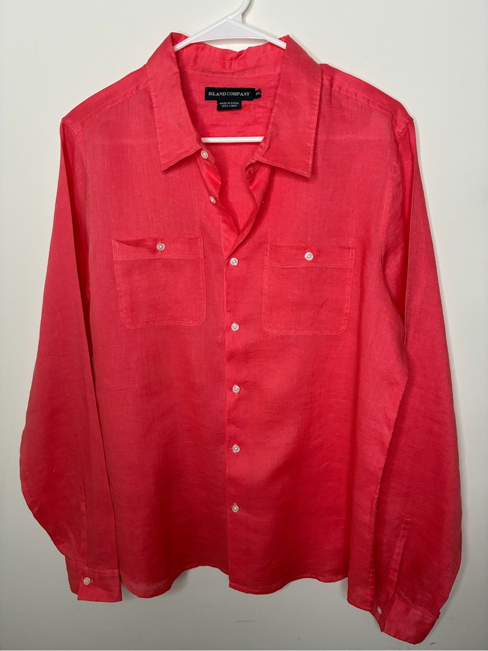 Island Company Red Linen Button-Down Casual Shirt